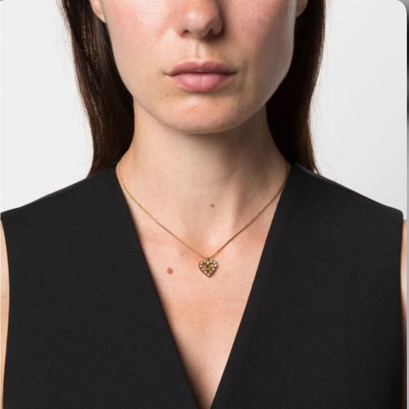 AUTH CHRISTIAN DIOR 90s Open Heart 18k Gold Crystal necklace 16” made in Germany - Picture 7 of 9